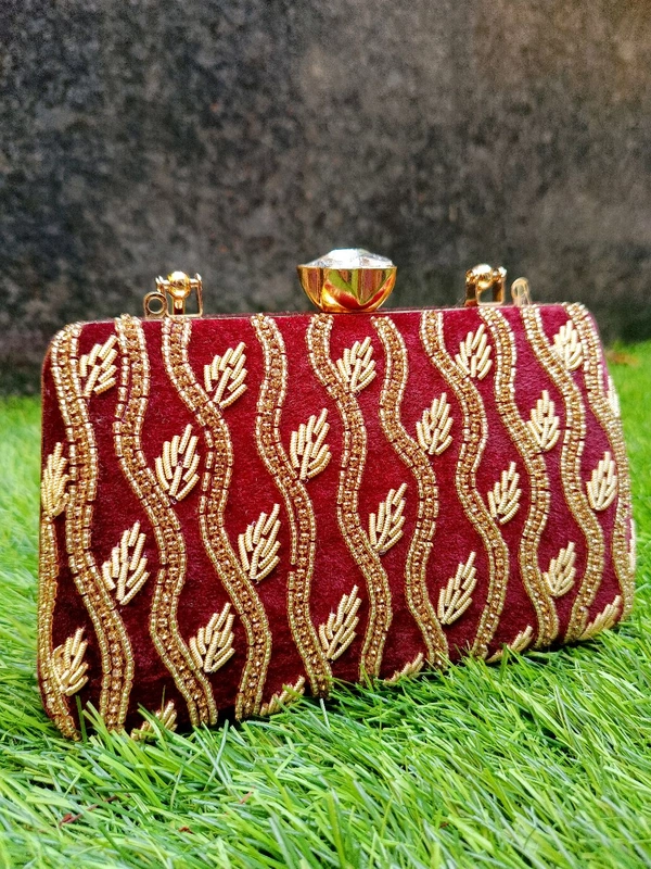 HAND EMBROIDERY MAROON PARTY WEAR CLUTCH 