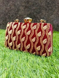 HAND EMBROIDERY MAROON PARTY WEAR CLUTCH 