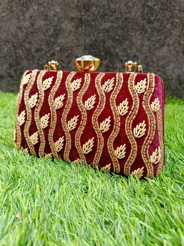 HAND EMBROIDERY MAROON PARTY WEAR CLUTCH 