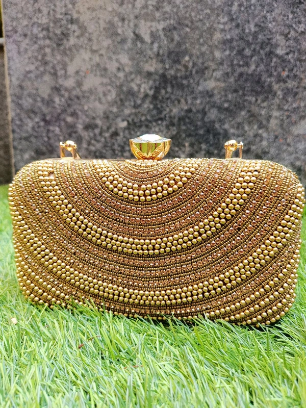 GOLDEN HEAVY BEADED HAND WORK CLUTCH 