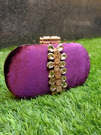 PREMIUM VELVET STONE CLUTCHES  - Eggplant