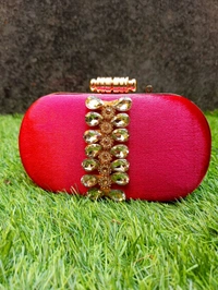 PREMIUM VELVET STONE CLUTCHES  - Eggplant
