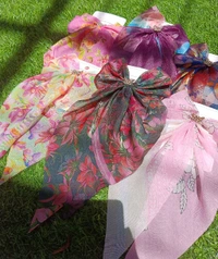 FLORAL ORGANZA LONG BOWS - Alligator Clip Style  - Violet