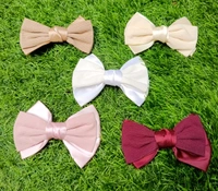 RIBBED SATIN BOWS - Alligator Clip Style  - White