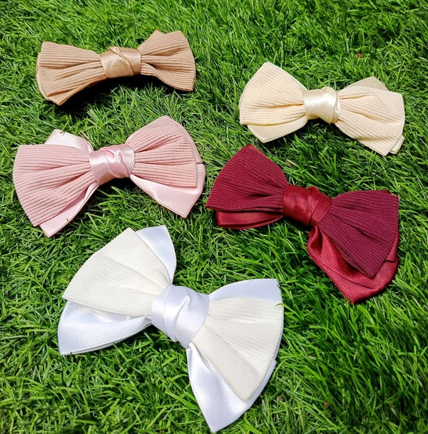 RIBBED SATIN BOWS - Alligator Clip Style  - Maroon
