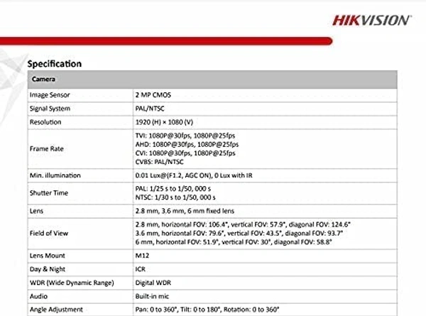 HIKVISION 2MP Outdoor Wired HD1080p with inbuilt Mic for Audio Recording DS-2CE16D0T-ITPFS