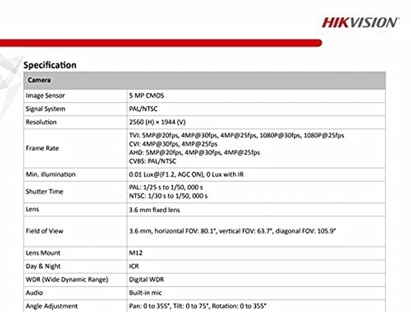 HIKVISION 5 MP Outdoor Bullet CCTV Ethernet Camera with inbuilt Audio Mic IP67 DS-2CE16H0T-ITPFS