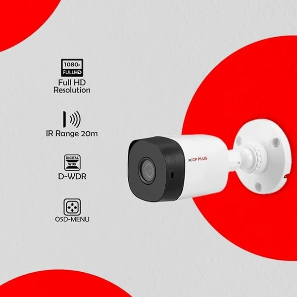 CP PLUS CP-URC-TC24PL2-V3  Outdoor Wired Bullet Security Camera | 2.4 MP| 3.6 MM | 1080P Full HD Recording  (White)