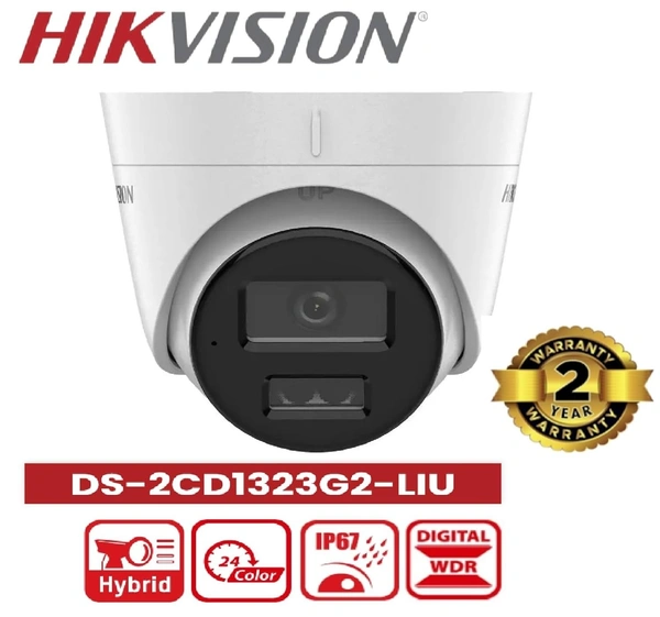 HIKVISION 1080p/2MP Smart Dual-Light Network Indoor IP Dome CCTV Camera Built-in Wireless Microphone for Nvr + Ip67 & Human and Vehicle Detection (Ds-2Cd1323G2-Liu) 