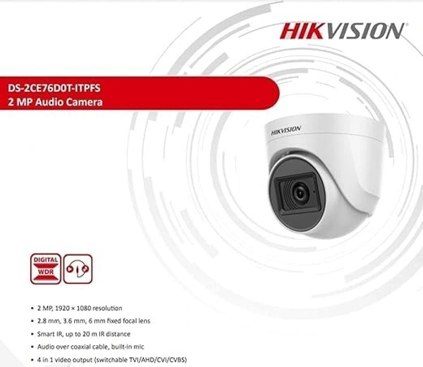 HIKVISION 2MP Dome with inbuilt Mic DS-2CE76D0T-ITPFS White Wireless 1080p