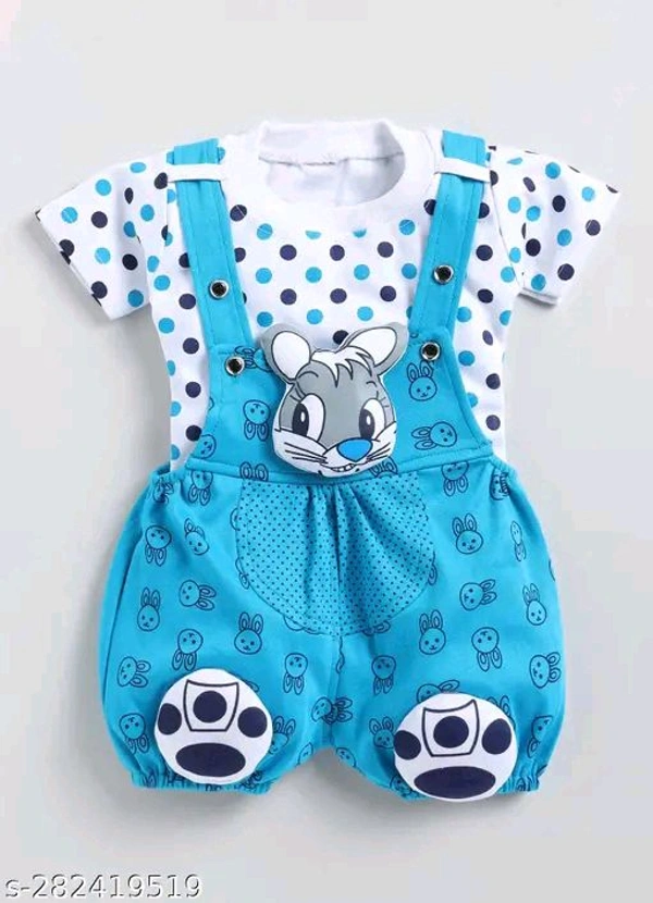Cartoon girls top bottom set - Blue, 0-1 Month