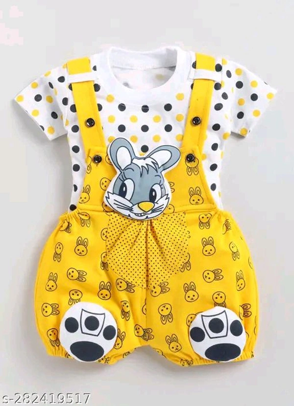 Cartoon girls top bottom set - Yellow, 0-1 Month