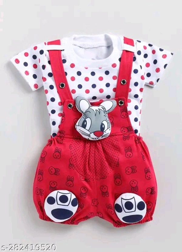 Cartoon girls top bottom set - Red, 6-9 Month