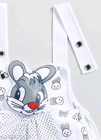 Cartoon girls top bottom set - White, 0-1 Month