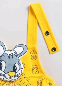 Cartoon girls top bottom set - Yellow, 0-1 Month