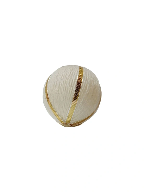 Woolen Ball With Golden Strip (Pack Of 25) - White, Big