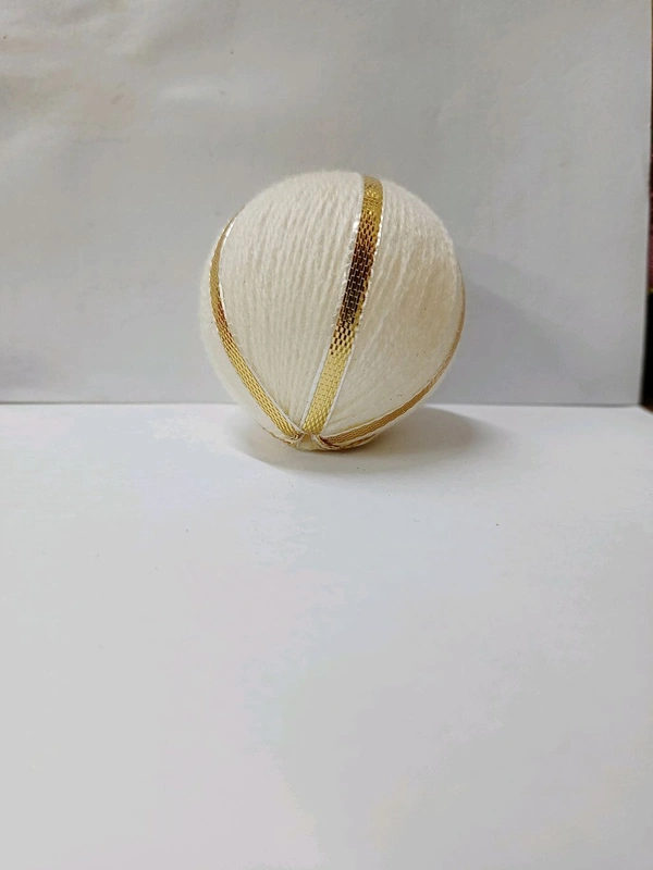 Woolen Ball With Golden Strip (Pack Of 25) - White, Big