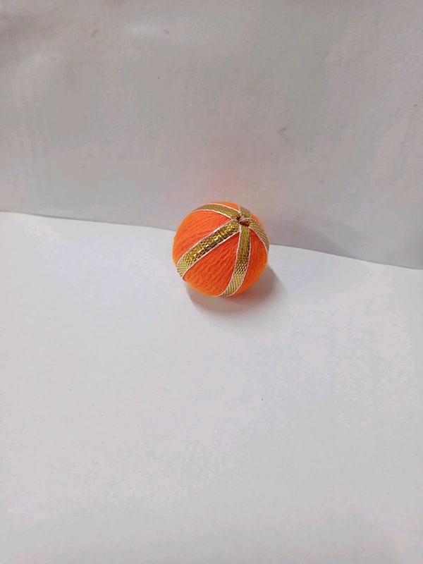 Woolen Ball With Golden Strip (Pack Of 25) - Red, Small