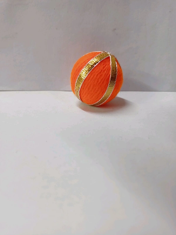 Woolen Ball With Golden Strip (Pack Of 25) - Red, Small