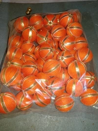 Woolen Ball With Golden Strip (Pack Of 25) - Red, Small