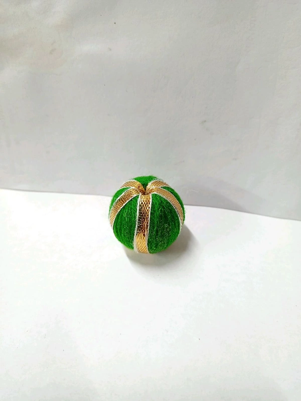 Woolen Ball With Golden Strip (Pack Of 25) - Green, Small