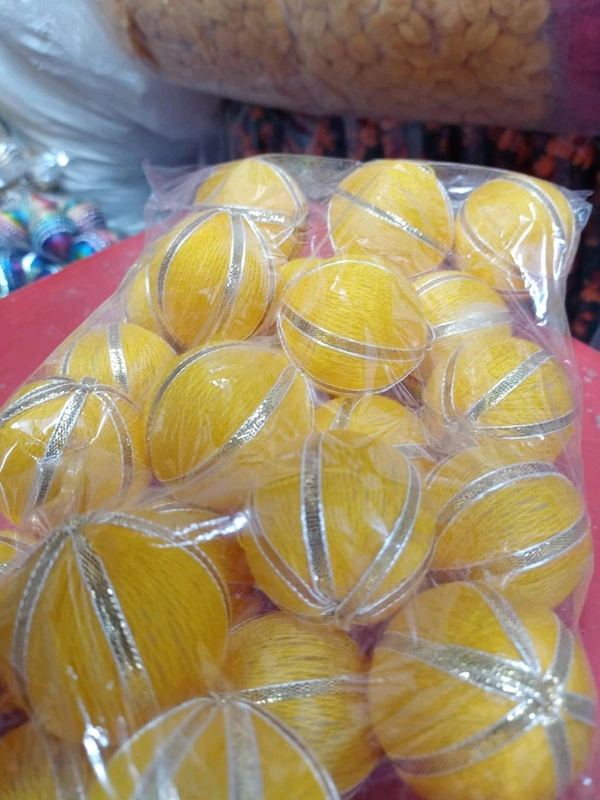 Woolen Ball With Golden Strip (Pack Of 25) - Yellow, Big