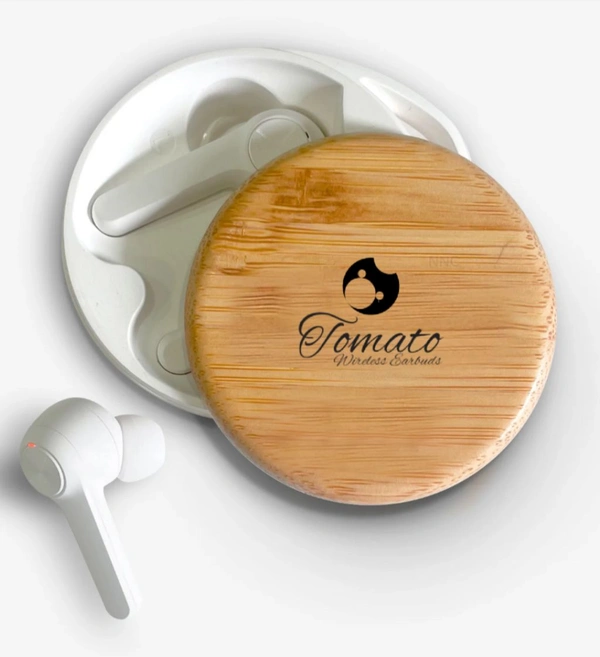 Tomato Compact Bamboo Wireless Earbuds Tomato - High-Quality Sound - 10 hours Playtime