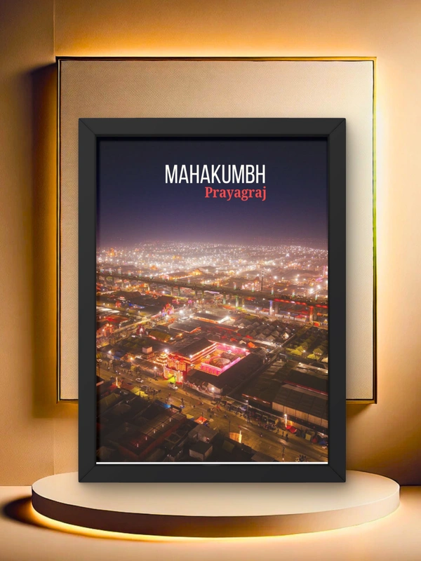 MahaKumbh Nightscape – Divine Aerial View Frame