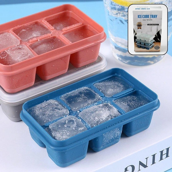 6-Grid Silicone Ice Tray – Flexible & Durable Ice Cube Mold for Kitchen Use (Pack of 2) BX8242