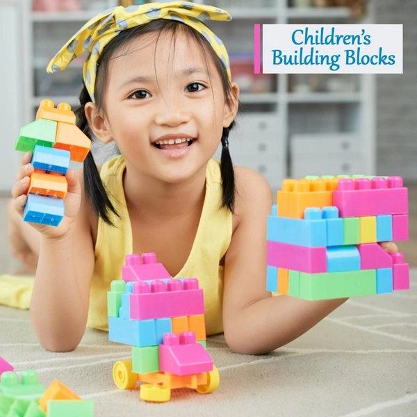 Blocks Set for Kids, Play Fun and Learning Blocks for Kids Games for Children Block Game Puzzles Set Boys, Children (Multicolor, 60 Bricks Blocks) BX8094