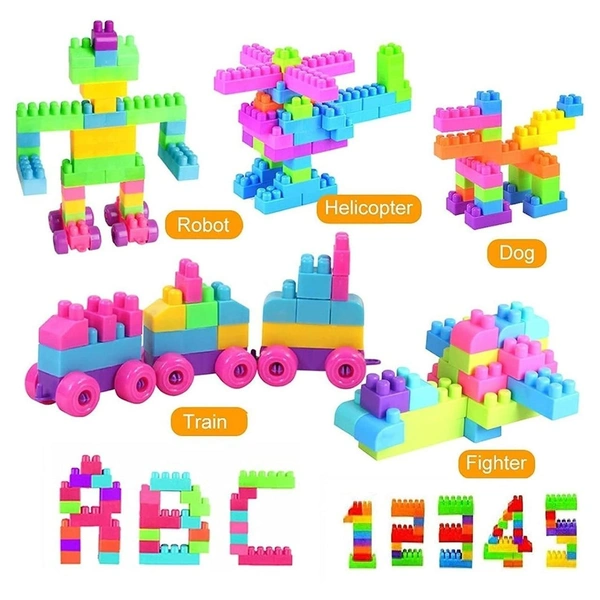 Blocks Set for Kids, Play Fun and Learning Blocks for Kids Games for Children Block Game Puzzles Set Boys, Children (Multicolor, 60 Bricks Blocks) BX8094