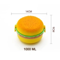 Burger Shape Lunch Box Plastic Lunch Box Food Container Sets Double Layer Lunchbox 1000ml With 2 Spoon Applicable to Kids and Elementary School Students BX5313