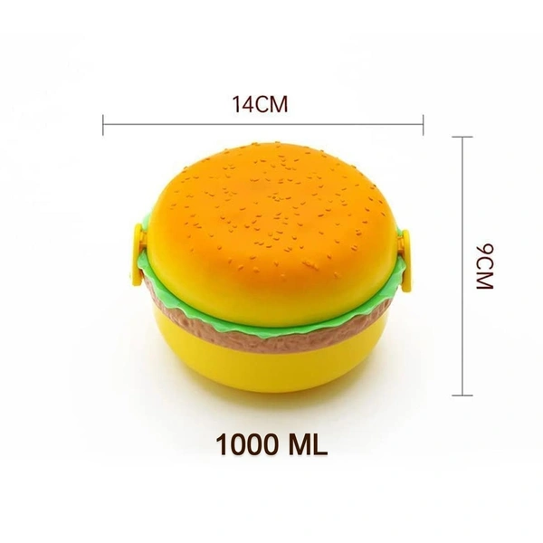 Burger Shape Lunch Box Plastic Lunch Box Food Container Sets Double Layer Lunchbox 1000ml With 2 Spoon Applicable to Kids and Elementary School Students BX5313