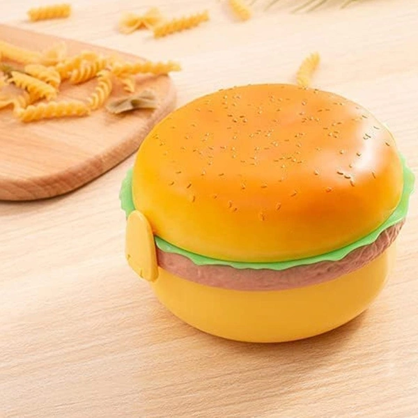 Burger Shape Lunch Box Plastic Lunch Box Food Container Sets Double Layer Lunchbox 1000ml With 2 Spoon Applicable to Kids and Elementary School Students BX5313