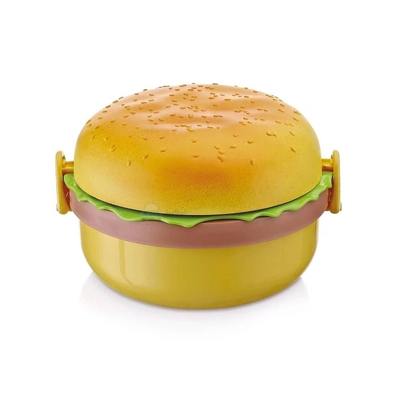 Burger Shape Lunch Box Plastic Lunch Box Food Container Sets Double Layer Lunchbox 1000ml With 2 Spoon Applicable to Kids and Elementary School Students BX5313