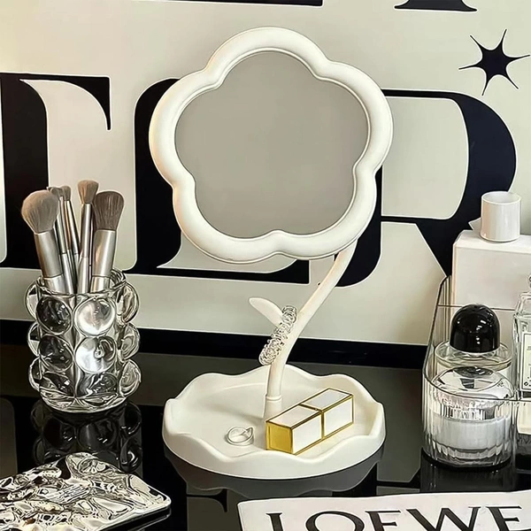 Flower-Shaped Makeup Mirror, Rotatable Makeup Mirror with Tray Table Vanity BX15256