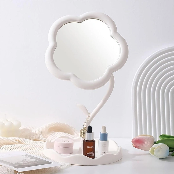 Flower-Shaped Makeup Mirror, Rotatable Makeup Mirror with Tray Table Vanity BX15256