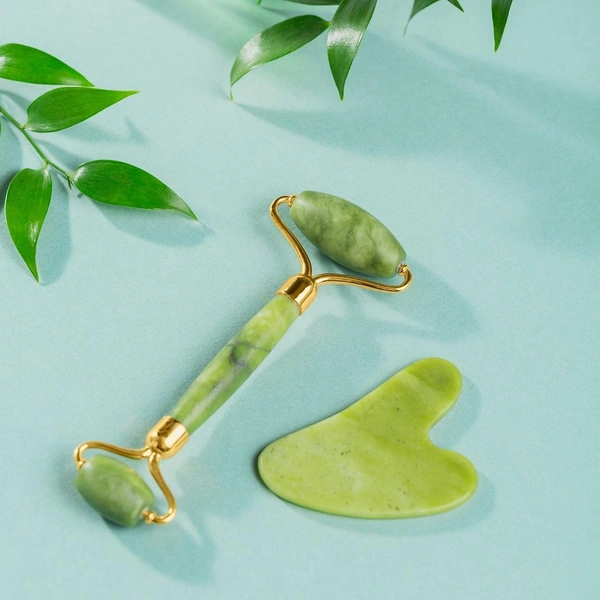 Gua Sha Stone & Anti-Aging Jade Roller Massager for Glowing Skin – Face Massage & Skincare Set BX0318