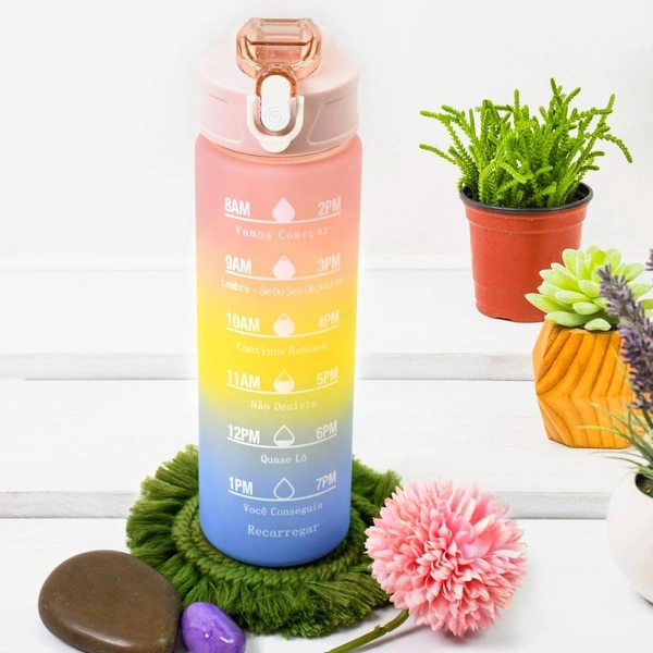 Motivational Colorful  Water Bottle with Straw & Time Marker (900 ML)BX13842