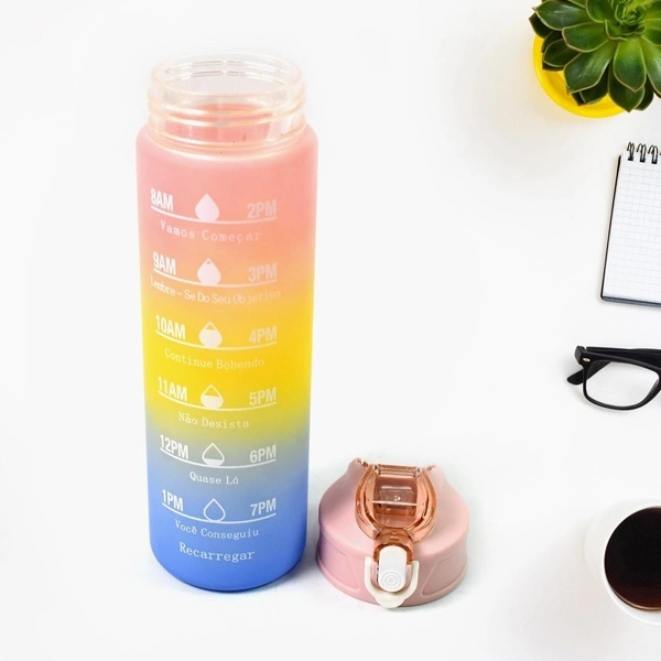 Motivational Colorful  Water Bottle with Straw & Time Marker (900 ML)BX13842