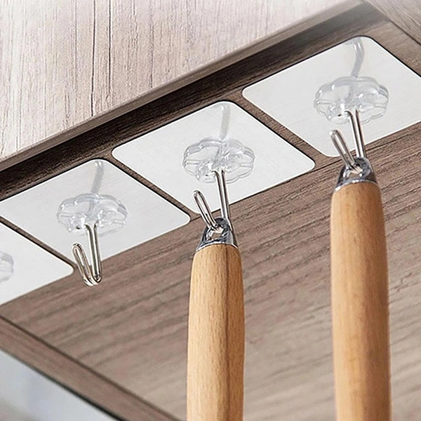 Multipurpose Strong Small Stainless Steel Adhesive Wall Hooks (Pack of 6) BX1689