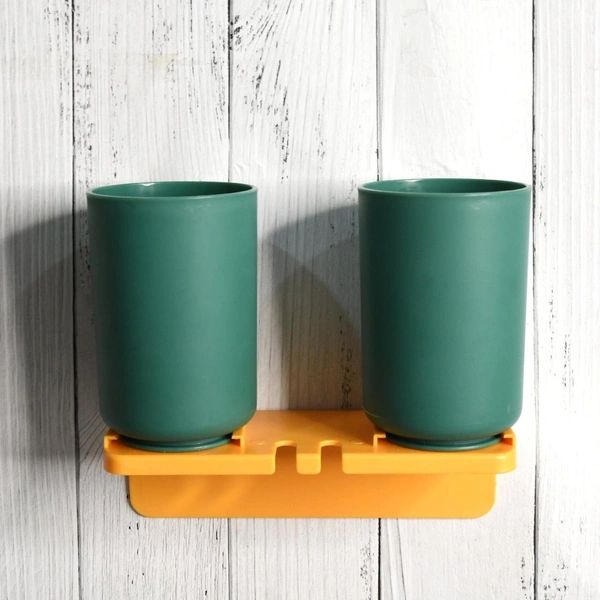 Multipurpose Wall-Mount Toothbrush Holder with 2 Cups – Bathroom Organizer BX18296