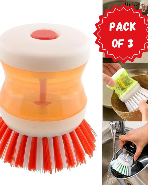 Plastic Wash Basin Brush Cleaner with Liquid Soap Dispenser (Multicolour) Pack of 3 BX0159