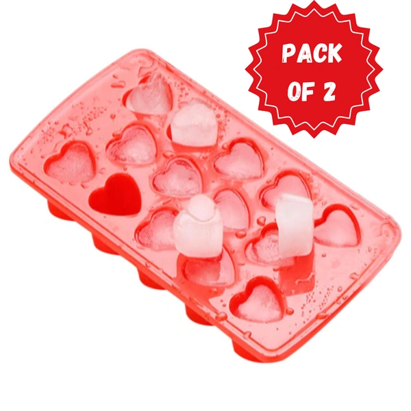 Plastic Heart-Shaped Ice Cube Tray – 14-Cube Mold for Freezer (Pack of 2) BX1133