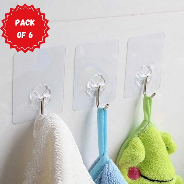 Multipurpose Strong Small Stainless Steel Adhesive Wall Hooks (Pack of 6) BX1689