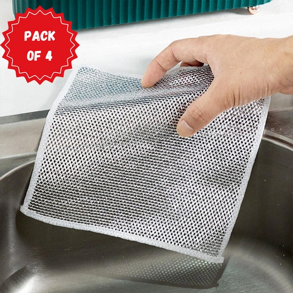 Double-Sided Multipurpose Microfiber Cloths, Stainless Steel Scrubber, Non-Scratch Wire cloth, (4 Pc / 20 x 20 Cm) BX5564