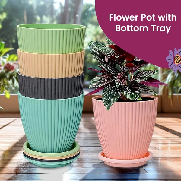 Plastic Flower Pot with Bottom Tray (5 Pcs Set) BX18265