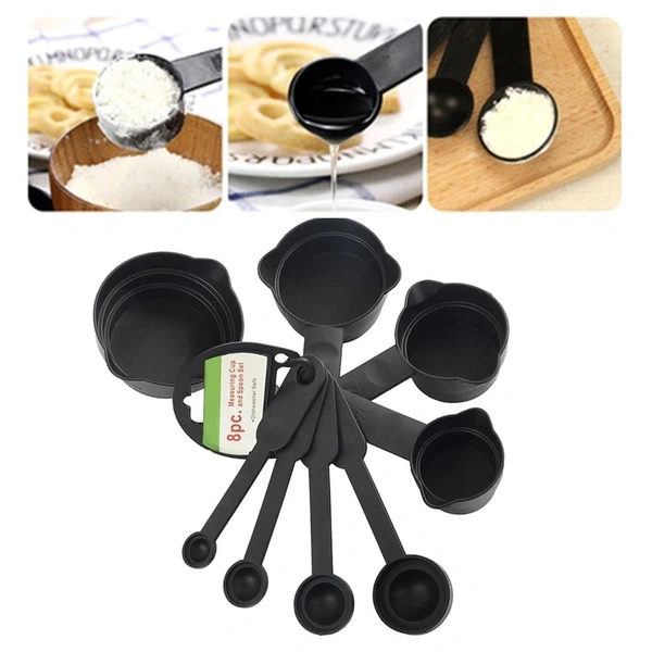 Plastic Measuring Cups & Spoons Set (8 Pcs, Black) -BX106