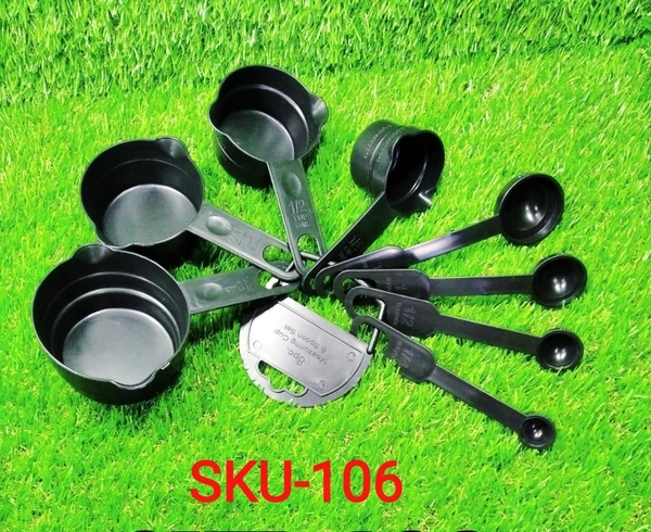 Plastic Measuring Cups & Spoons Set (8 Pcs, Black) -BX106