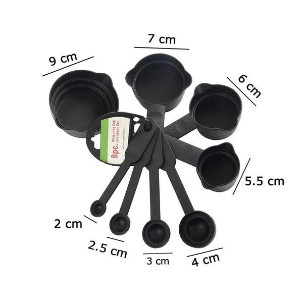 Plastic Measuring Cups & Spoons Set (8 Pcs, Black) -BX106